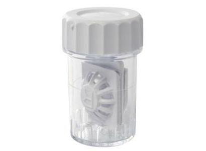 Barrel contact lens travel case.